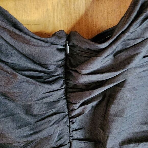 Prabal Gurung Black Off Shoulder Ruched Bodice Fit Flare Knee Length Dress Sz14 - Picture 6 of 10